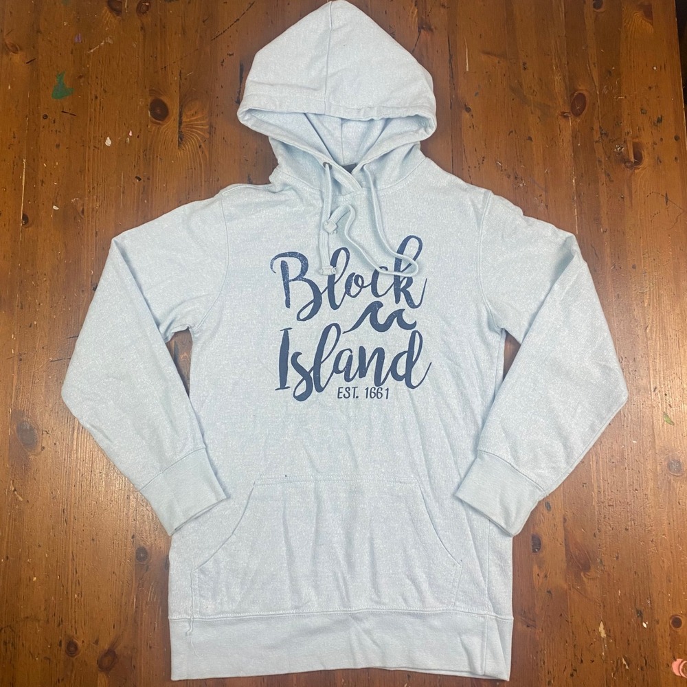 Block Island RI Light Blue Gray Hoodie Sweatshirt Men's Unisex Size S